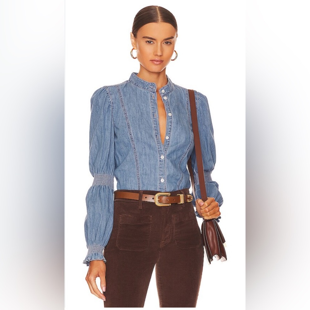 NEW ~ Veronica Beard ~ Dalton Smocked Sleeve Denim Shirt ~ 6